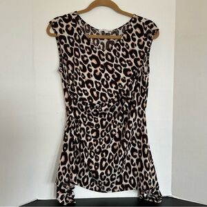 Chaus New York Leopard Print Sleeveless Blouse - Neutral Brown & Black size M